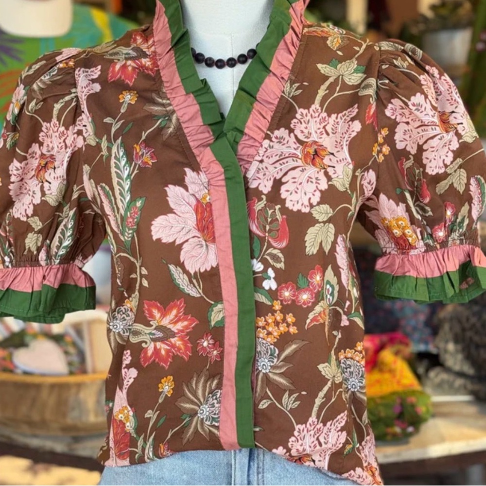 Entro Brown and Pink Floral Blouse